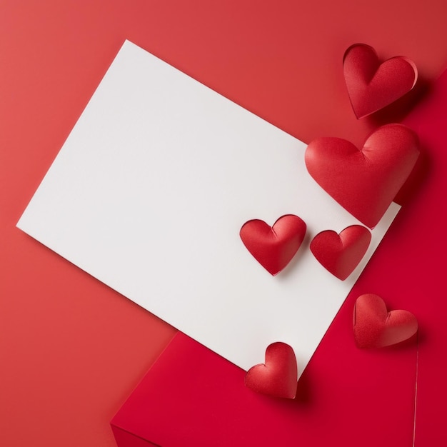una maqueta en blanco de la tarjeta de San Valentín de la dimensión de la maqueta en el fondo disparado en