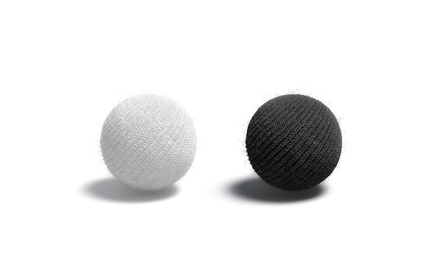 Maqueta de bola blanca y negra kKnitted en blanco. Maqueta de material de tela de lana. Ojal de lana natural.