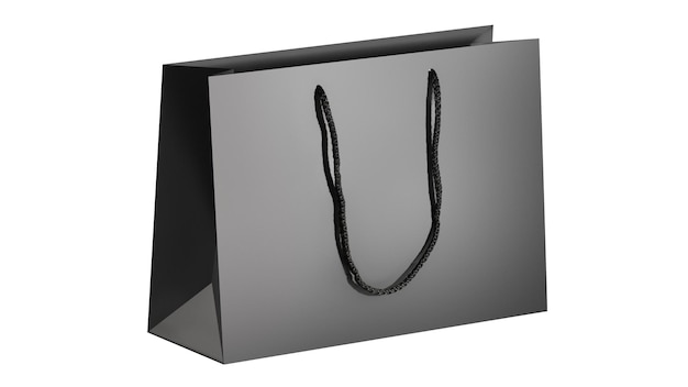 Maqueta de bolsa de compras brillante de papel negro con manijas negras