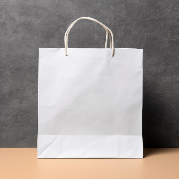 Foto maqueta de bolsa de compras de papel blanco en blanco