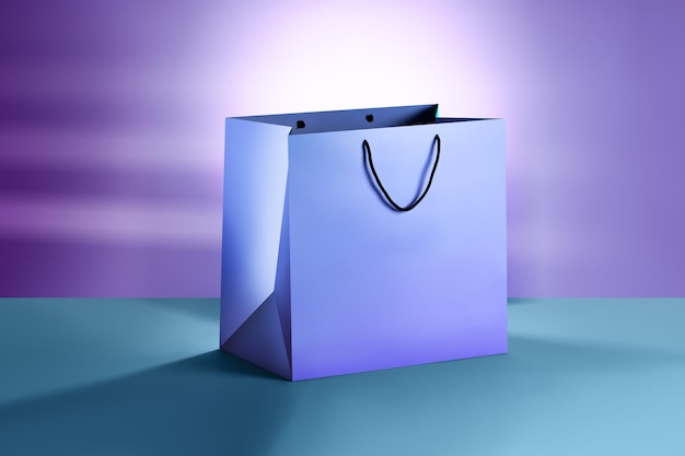Maqueta de bolsas de papel de compras azules con asas negras
