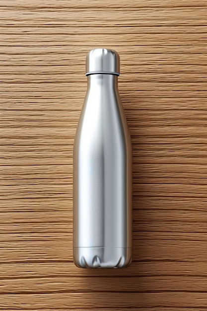 Maqueta de una botella de agua termo de metal blanco de acero reutilizable húmeda