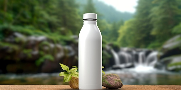 Maqueta de botella blanca en blanco con fondo de tema natural AI generativo