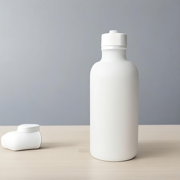 maqueta de botella blanca para champú, cosméticos y medicamentos con fondo