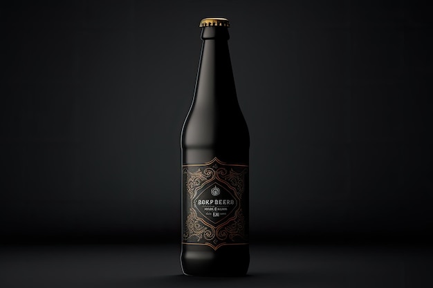 Foto maqueta de botella de cerveza con estilo, diseño carismático en negro