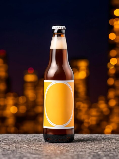 Foto maqueta de una botella de cerveza con una etiqueta blanca en blanco en un fondo de color