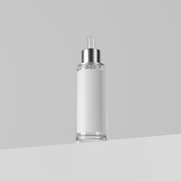 Maqueta de botella cuentagotas de vidrio slear de render 3d ingenioso para diseño