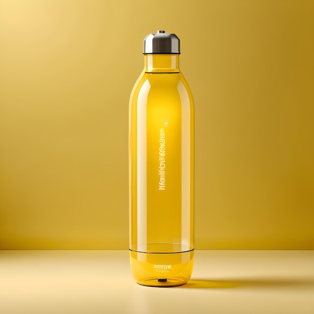 Foto maqueta de una botella deportiva para agua sobre un fondo amarillo