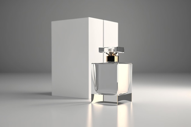 Maqueta de botella de perfume elegante minimalista sobre fondo gris esfera de aroma cosmético IA generativa