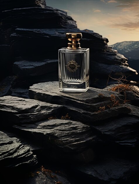maqueta de botella de perfume en una escena minimalista