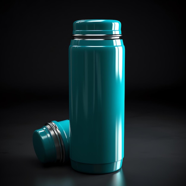 Una maqueta de botella de termo verde azulado