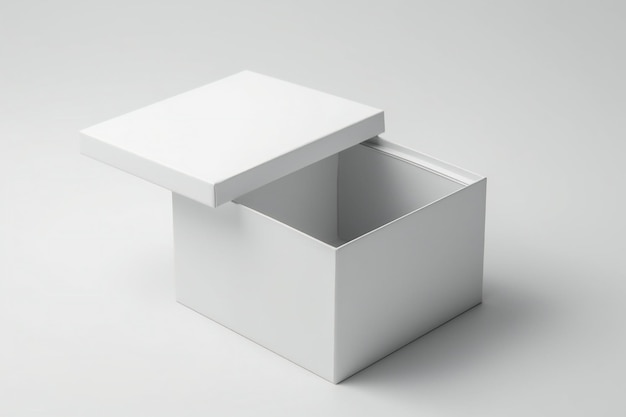 Maqueta de caja blanca vacía sobre un fondo blanco