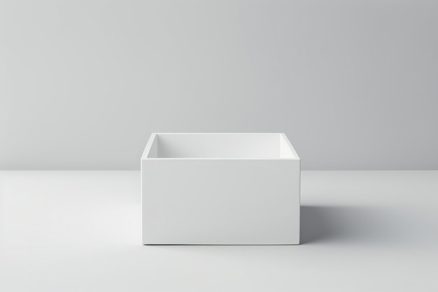 Maqueta de caja blanca vacía sobre un fondo blanco