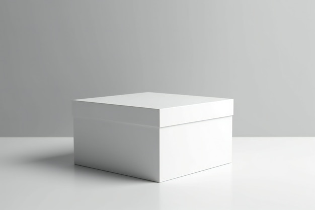 Maqueta de caja blanca vacía sobre un fondo blanco