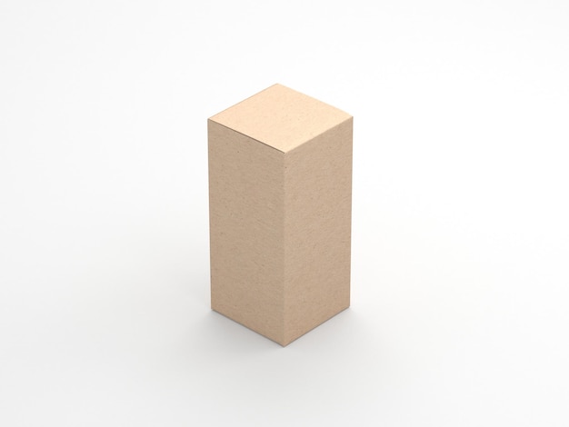 Maqueta de caja de cartón de papel artesanal pequeño sobre fondo blanco renderizado 3d