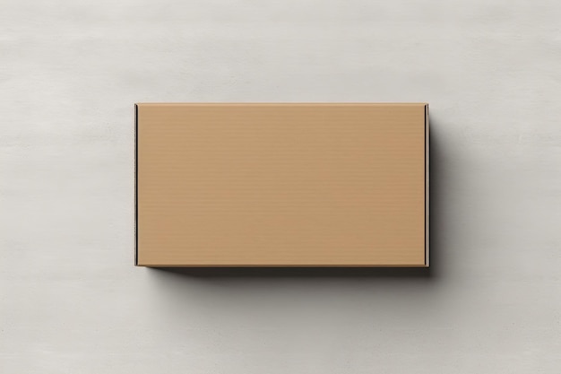 Foto maqueta de caja de cartón de vista superior aislada sobre fondo de madera clara para su maqueta de diseños