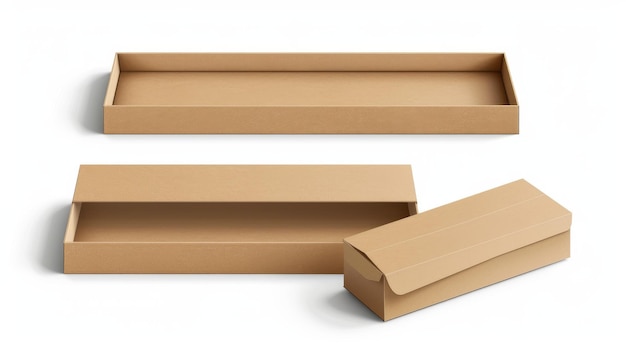 Una maqueta de caja de diapositivas abierta Una ilustración moderna realista de un paquete de cartón marrón en blanco con manga Un cajón vacío para un regalo o para enviar algo Una caja de cerillas de cartón a juego
