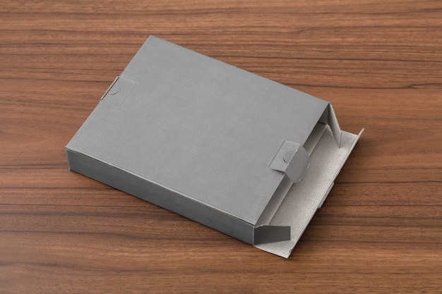 Maqueta de caja gris abierta