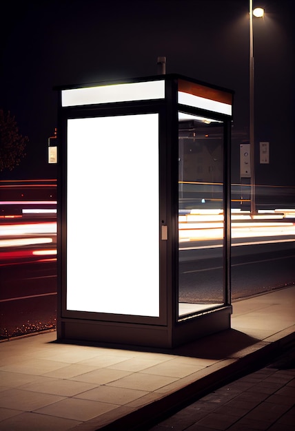 Maqueta de caja de luz publicitaria en blanco en la parada de autobús IA generativa
