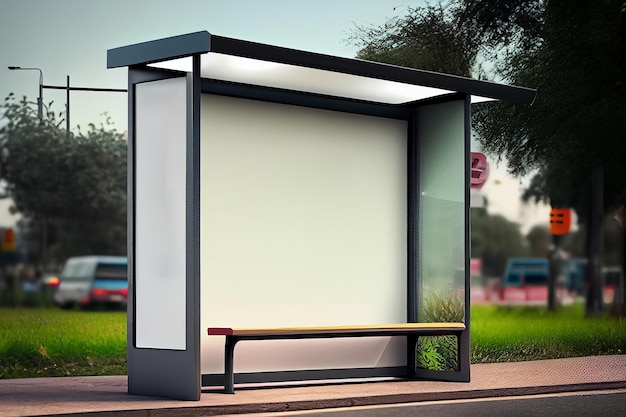 Foto maqueta de caja de luz publicitaria en la parada de autobús