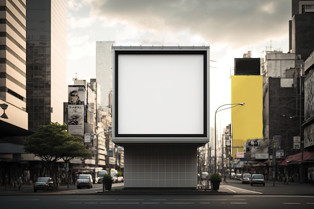 Maqueta de caja de neón blanca en blanco en la calle para IA generativa de campaña