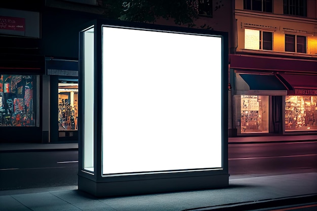 Maqueta de caja de publicidad de luz de ilustración realista y tráfico de ciudad en la noche IA generativa