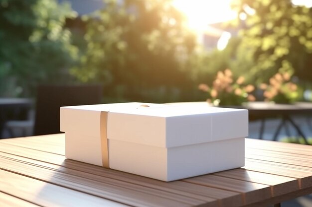 Maqueta de caja de regalo de cartón abierta con envoltorio blanco
