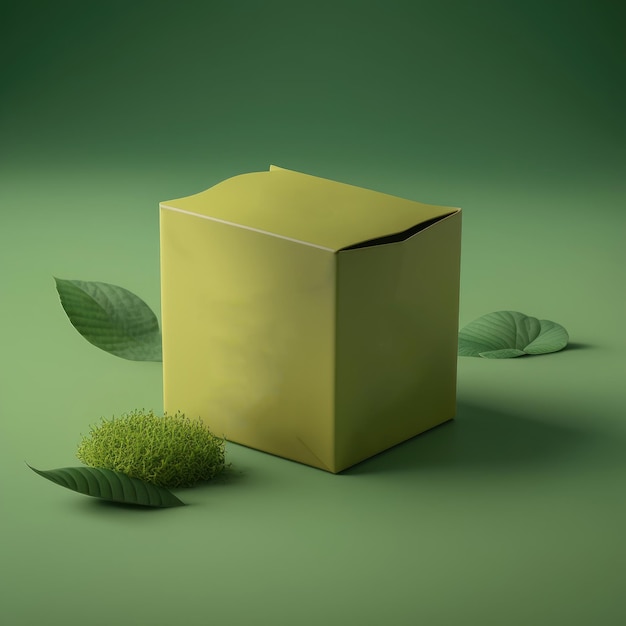 Una maqueta de caja de té de papel verde. maqueta de caja de café o té. embalaje ecológico. envasado de alimentos. IA generado