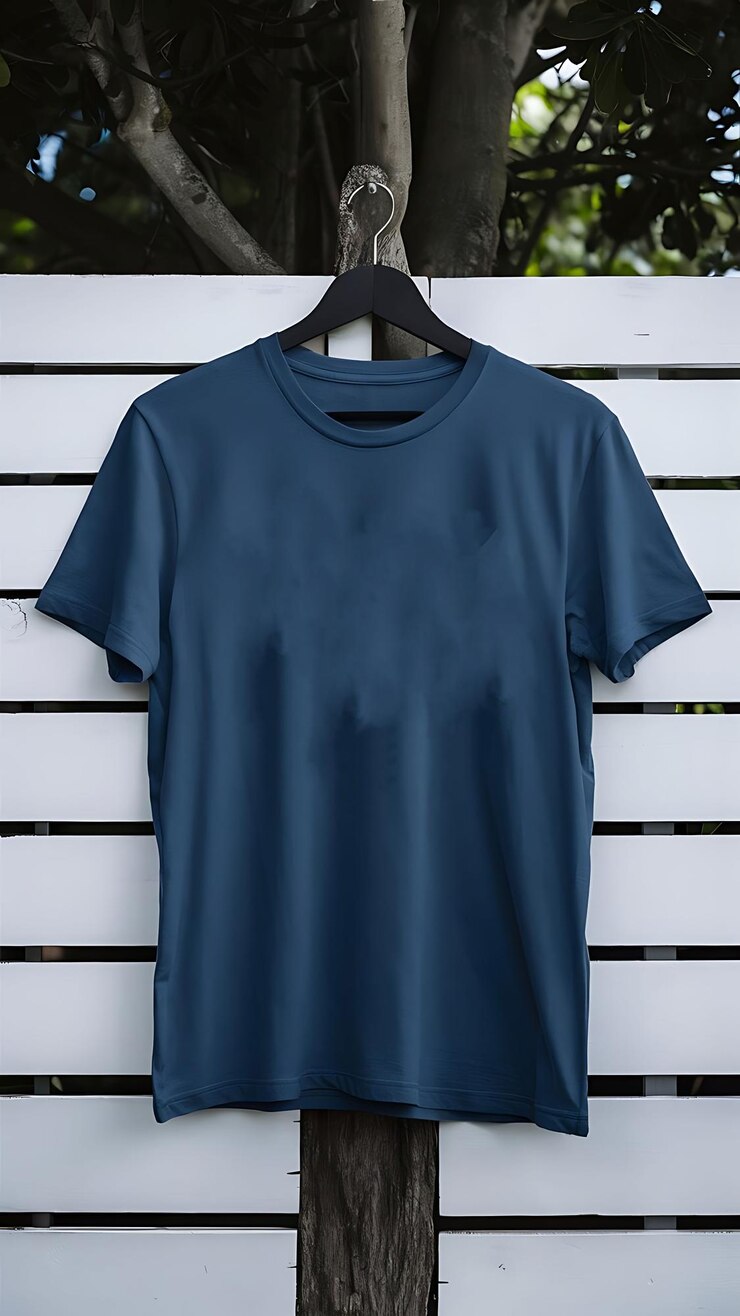 Maqueta de camiseta azul premium de alta calidad plantilla de tee en blanco para marca y diseño