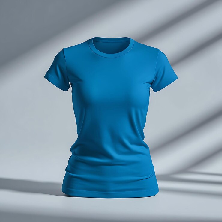 Maqueta de camiseta azul premium de alta calidad plantilla de tee en blanco para marca y diseño