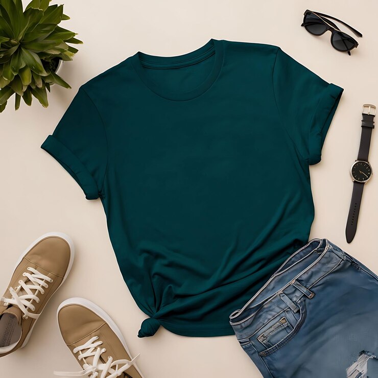 Maqueta de camiseta azul premium de alta calidad plantilla de tee en blanco para marca y diseño