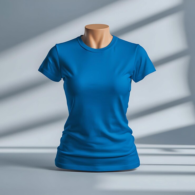 Maqueta de camiseta azul premium de alta calidad plantilla de tee en blanco para marca y diseño