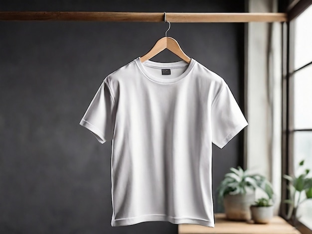 Maqueta de camiseta blanca en el colgador