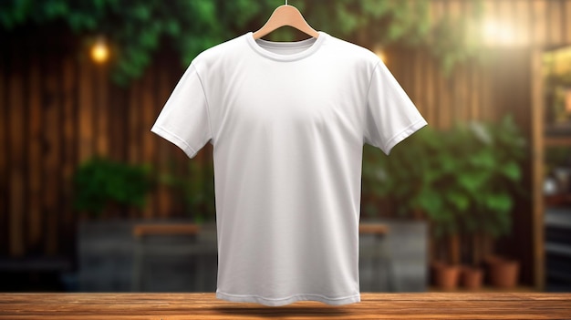 Maqueta de camiseta blanca colgante en blanco IA generativa