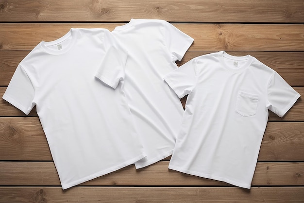 Maqueta de camiseta blanca en un fondo de textura de madera