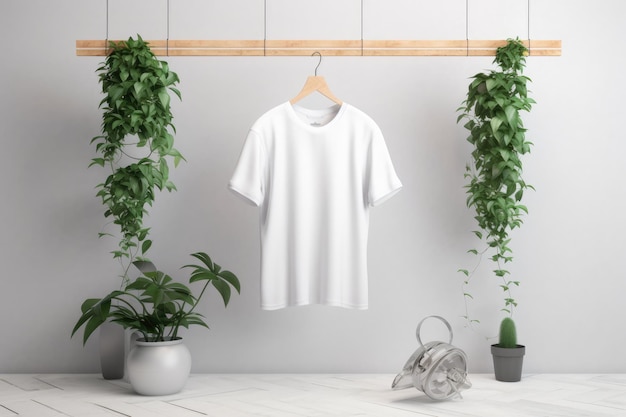 Maqueta de camiseta blanca con hojas verdes