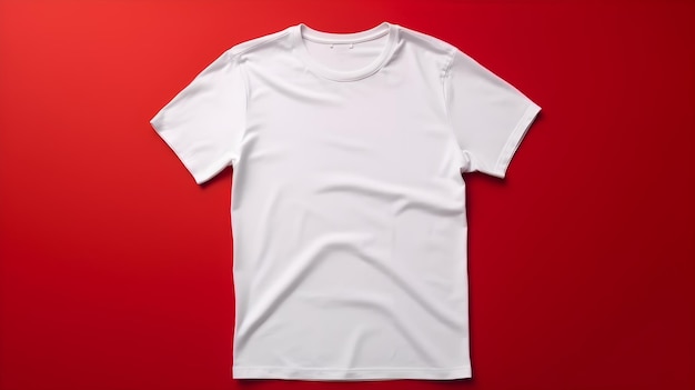 Maqueta de camiseta blanca sobre fondo rojo con copyspace