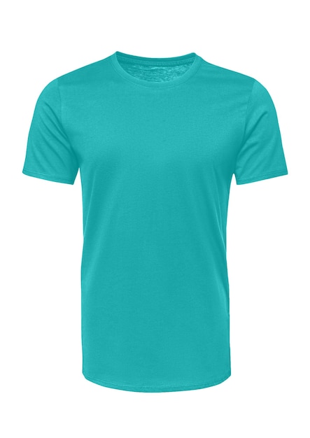 Maqueta de camiseta de cuello redondo de color cian oscuro realista