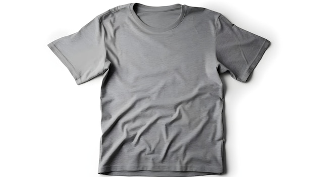 Maqueta de camiseta gris sobre fondo blanco con copyspace