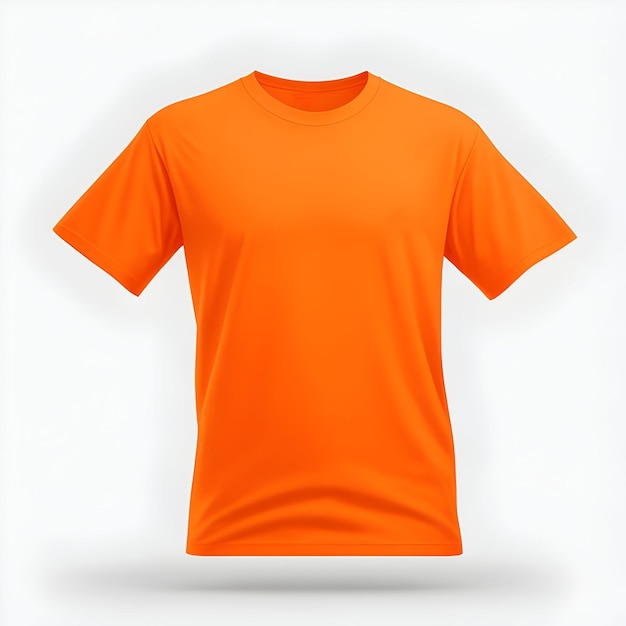 Foto maqueta de camiseta naranja sobre un fondo blanco