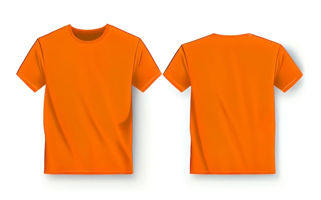 Foto maqueta de camiseta naranja vista frontal y trasera aislada maqueta de camiseta naranja lisa plantilla de diseño de camiseta camiseta en blanco para imprimir