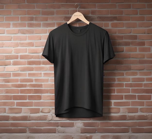 Maqueta de camiseta negra con fondo de ladrillo ai generar