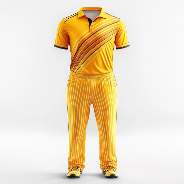 Maqueta de camiseta y pantalones de cricket sobre un fondo blanco