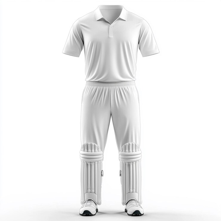 Maqueta de camiseta y pantalones de cricket sobre un fondo blanco