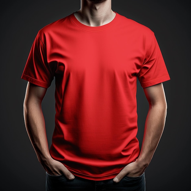 Maqueta de camiseta roja en blancoclose up camiseta naranja sobre fondo oscuro ai generativo
