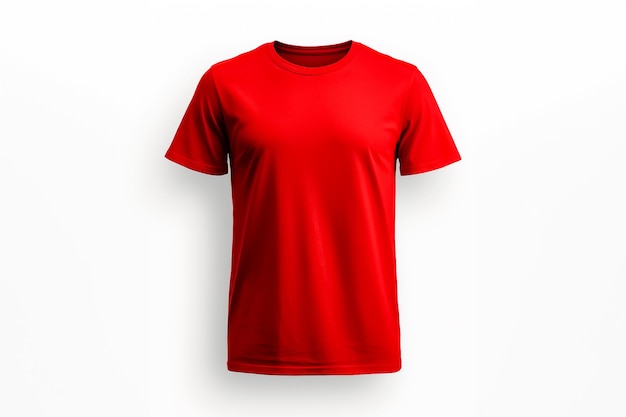 Maqueta de camiseta roja con espacio de copia sobre fondo blanco, diseño de camiseta, impresión generada por Ai