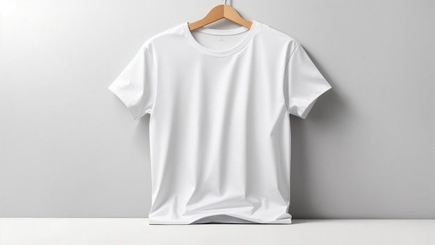 Maqueta de camiseta sobre fondo blanco Telón de fondo con espacio de copia Telón de fondo con espacio de copia Minimalista