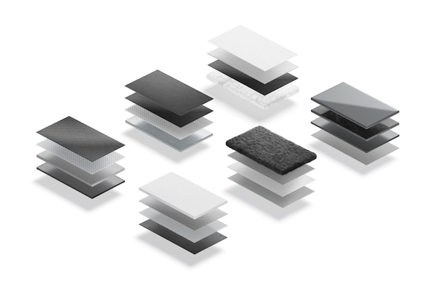 Maqueta de capas en blanco de material de carbono textil en blanco y negro