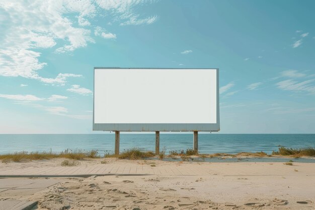 Maqueta de cartel en blanco en la playa de verano