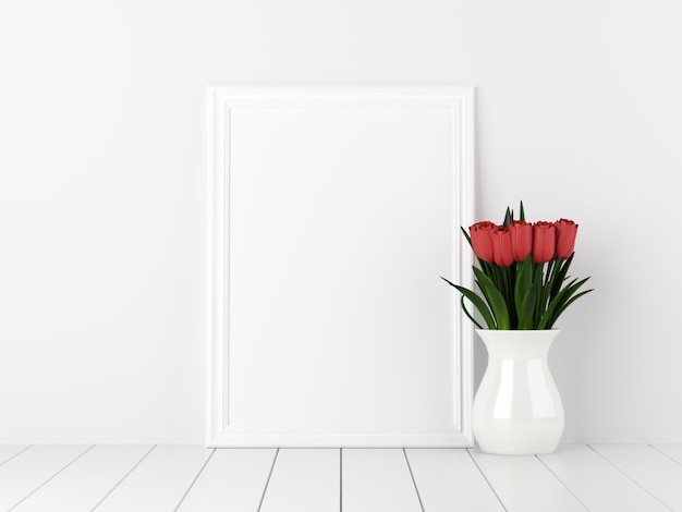 Maqueta del cartel con flores en rojo decoración de San Valentín